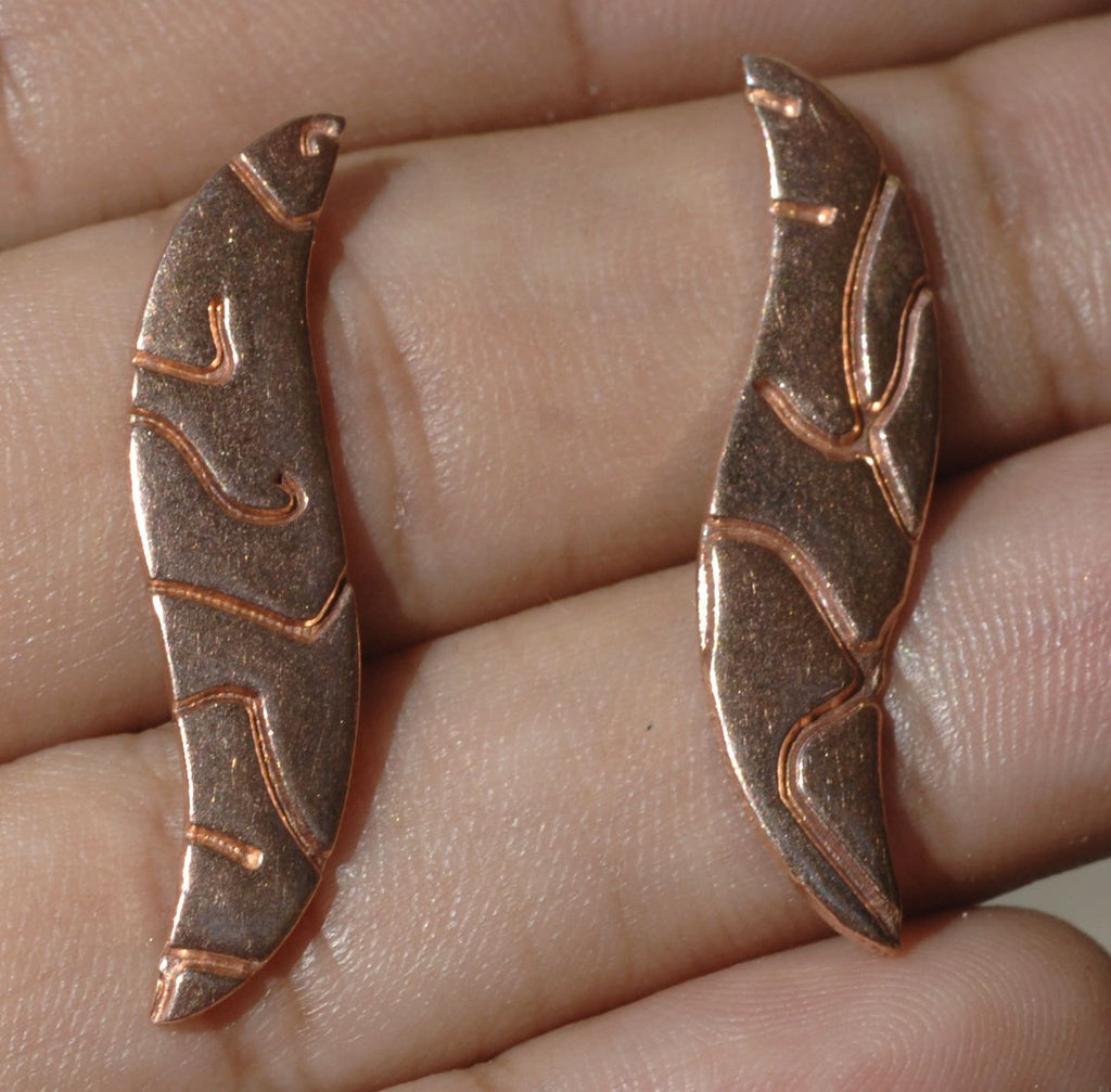 Wavy Leaves 31mm x 7mm Earrings Blanks - Enameling Stamping Texturing Blanks Variety of Metals