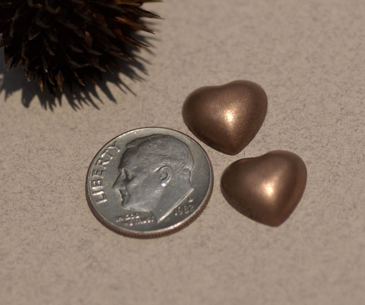 Puffed Heart Domed Balnk Cutout for Enameling Stamping Texturing Metalworking Blanks Variety of Metals, - 5 pieces