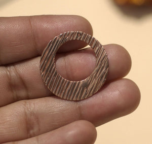 Woodgraind Pattern in Hoops Blanks for Earring or Pendant, Circle for Enameling Stamping Texturing - 4 Copper Pieces