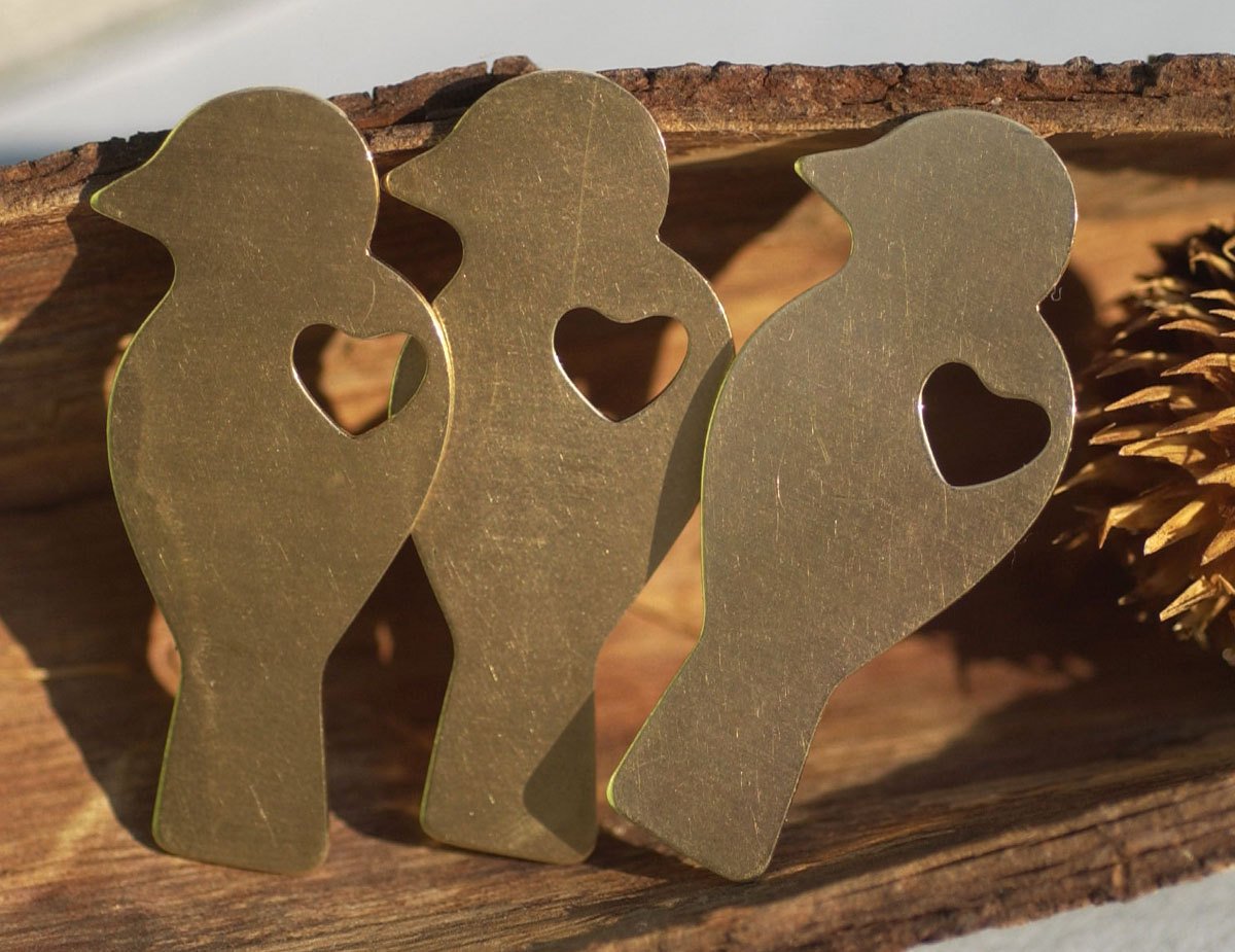 Bronze Blank Perched Bird with Heart for Metalworking Stamping Texturing Blanks