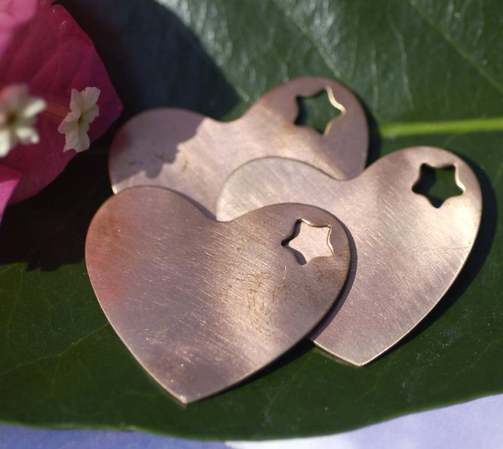 Copper Heart Classic with star 30mm x 33mm 24g Blanks Shape Cutout for Enameling Stamping Texturing