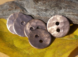 Copper 15mm Buttons Hammered with two Holes Blanks Cutout for Enameling Stamping Texturing - 6 pieces