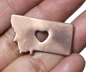 Copper or Bronze or Brass Montana State Medium with Heart Chubby Blanks Cutout for Metalworking Stamping Texturing Blank