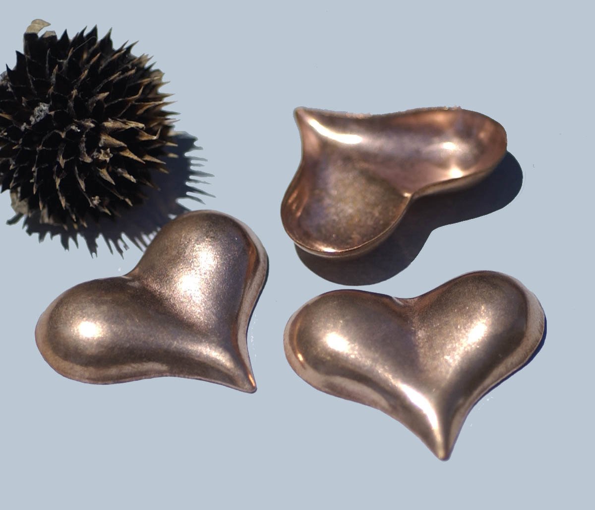 Copper Pointed Heart Domed &Puffed Blanks Cutout for Enameling Metalworking Stamping Blank Texturing