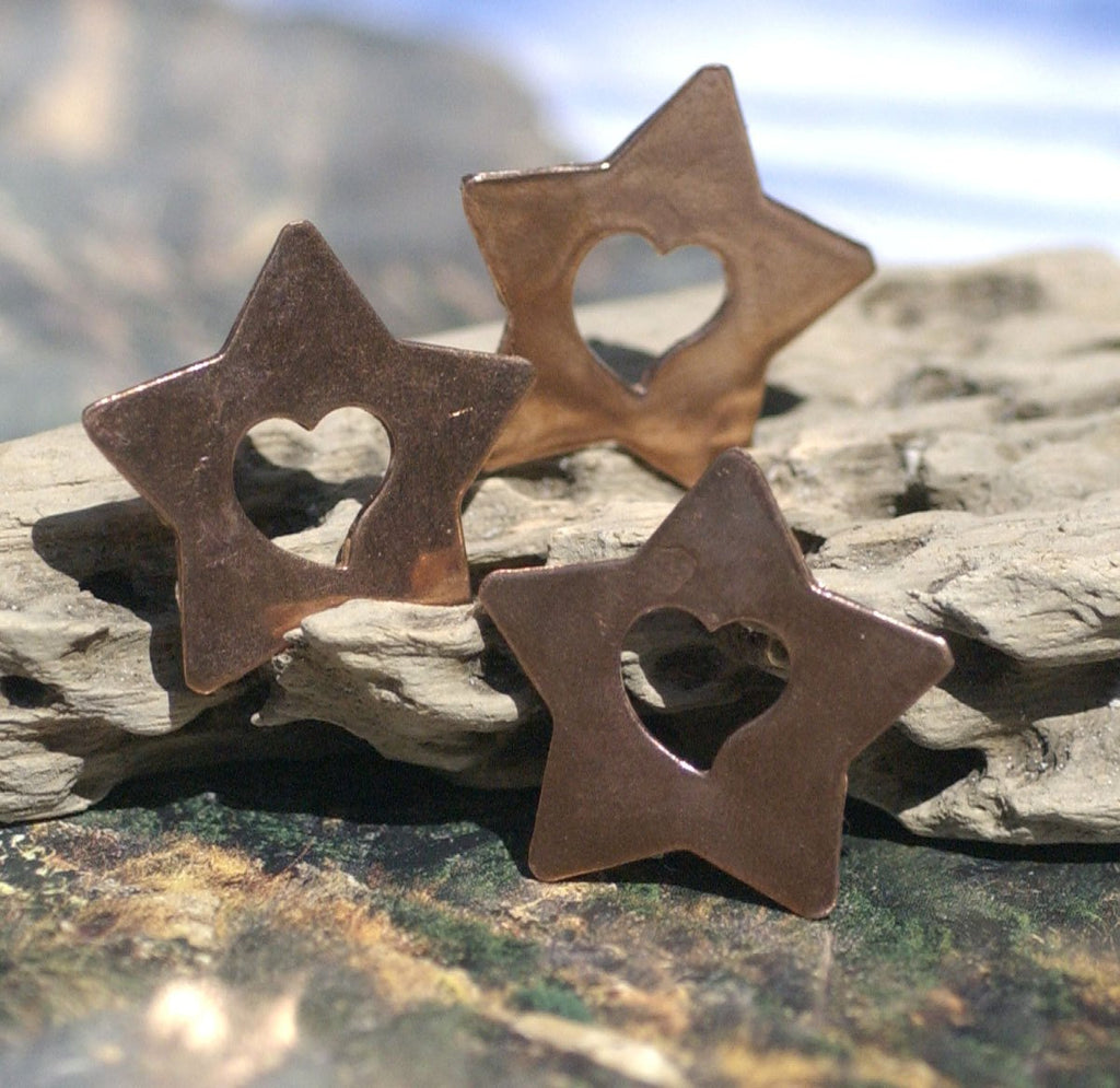 Star with Heart 36mm 22g Cutout Blank for Enameling Stamping Texturing Blanks Variety of Metals