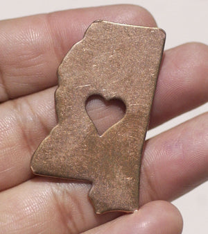 Mississippi State with Heart Perfect Cutout for Enameling Metalworking Stamping Texturing 100% Copper Blank